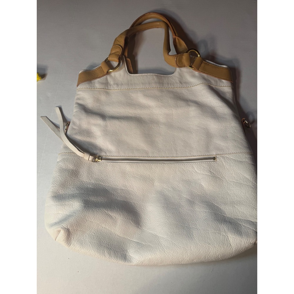 Margot Cream Tan Pebbled Genuine Leather Hobo Tote Bag Gold Hardware Large